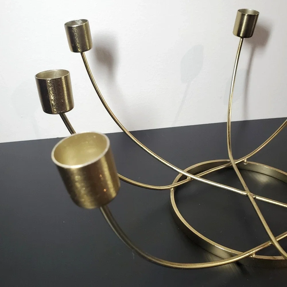 MODERN DESIGN BRASS COLOR 8 CANDLE HOLDER CANDELABRA CIRCLE RING 14